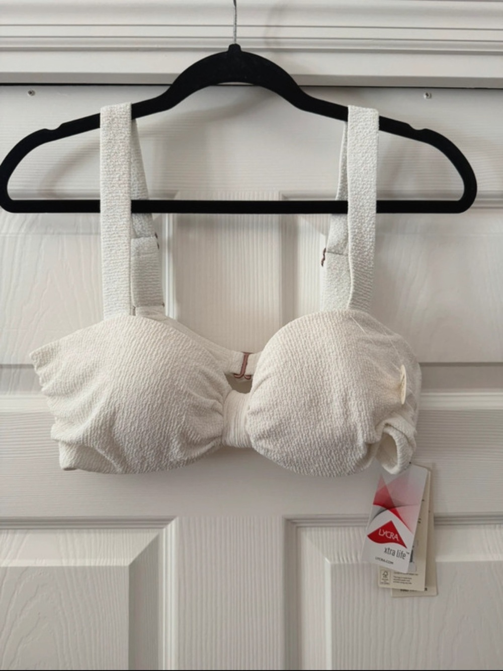 CALIA by Carrie Underwood Cream Textured Swim Bra with Wide Straps